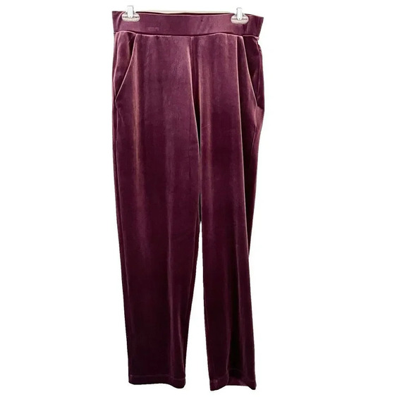 Loft Womens Maroon Velvet Ankle Pants Small High Rise Straight Pull On NWT - Picture 1 of 9
